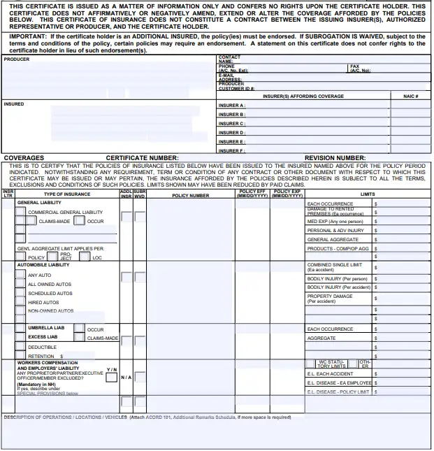 Certificate Of Liability Insurance: PDF Sample Form & More acord-25-certificate-of-liability-insurance-printfriendly